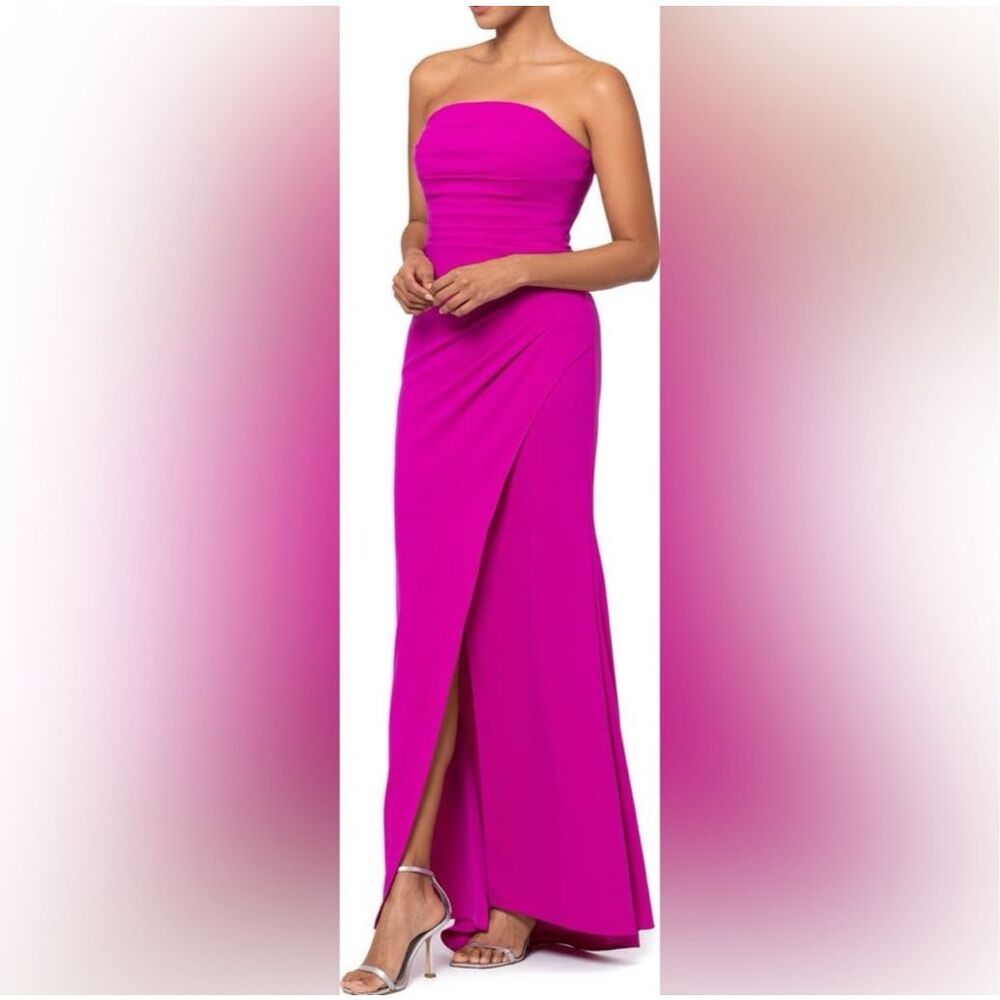 XScape Evenings Strapless Side Ruched Scuba Crepe Gown - Size 14